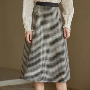 Simple Retro Houndstooth Skirt Size XS Artistic Vintage Style A-line High Waist